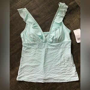 Crown & Ivy mint green and white Striped Swim Top